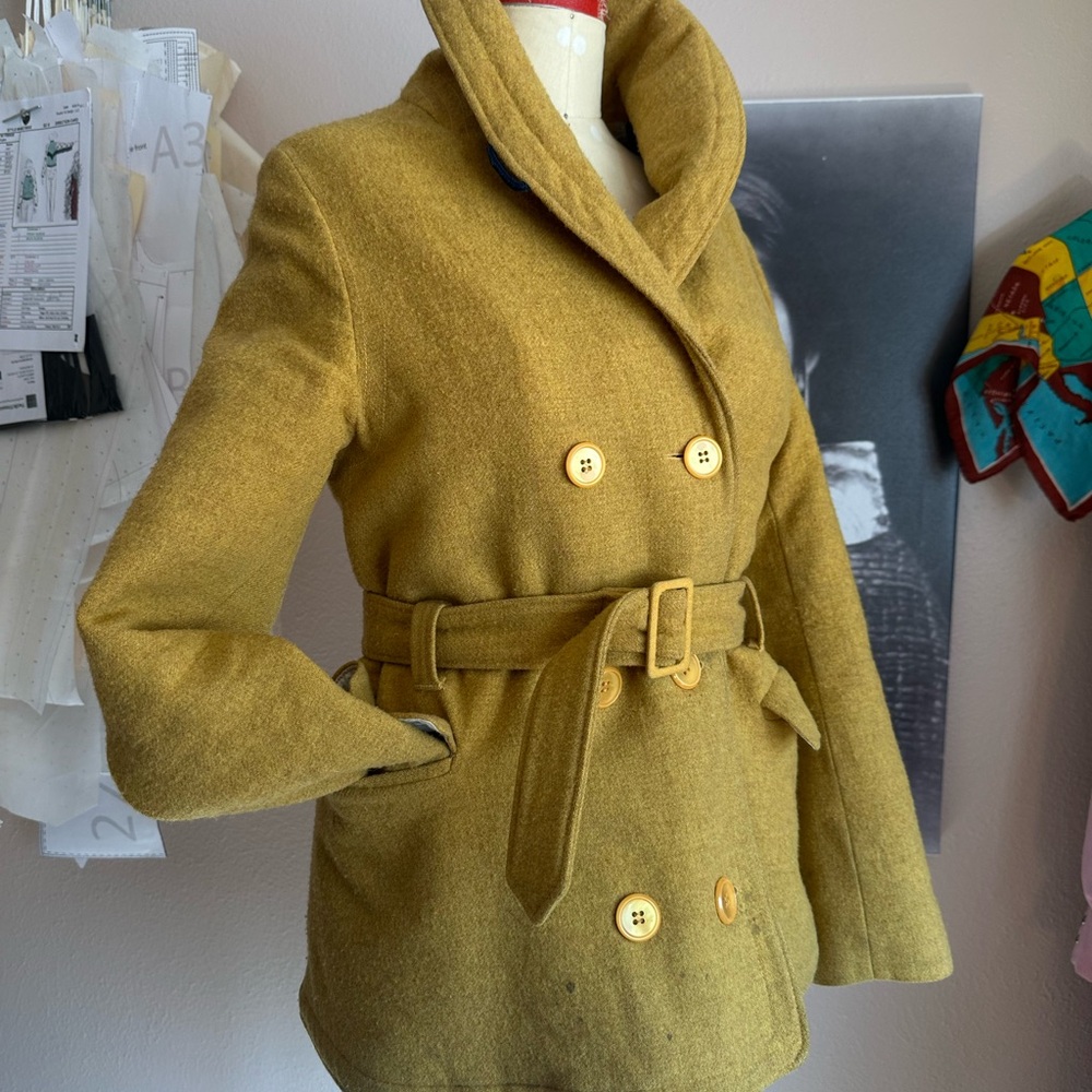 Gold Mustard Yellow Women's Wool Belted Peacoat ONE OF A KIND LEVI’S SAMPLE